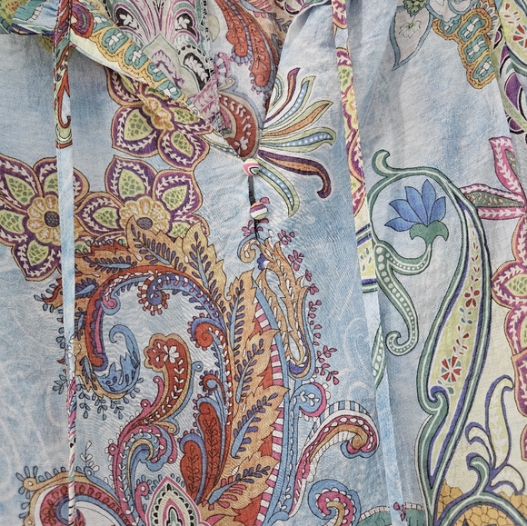 VOY Paisley Tie Neck Blouse Flutter Sleeve Small Boho - Picture 3 of 5